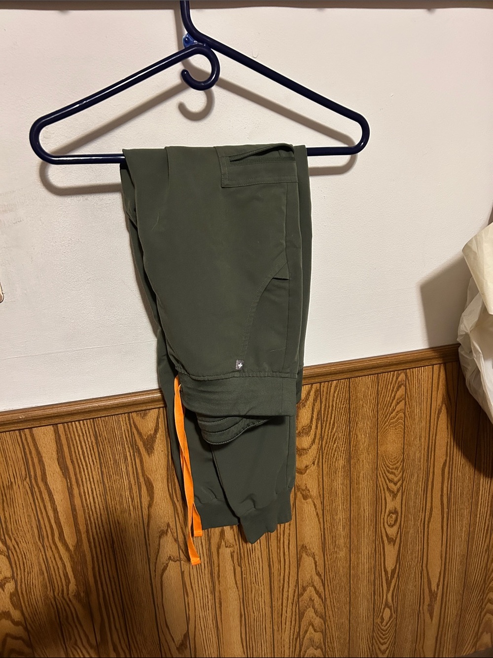 Figs Olive Green Straight-Leg Pants with Orange Drawstring